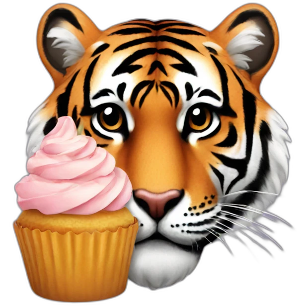 a tiger with a cupcake on its head emoji