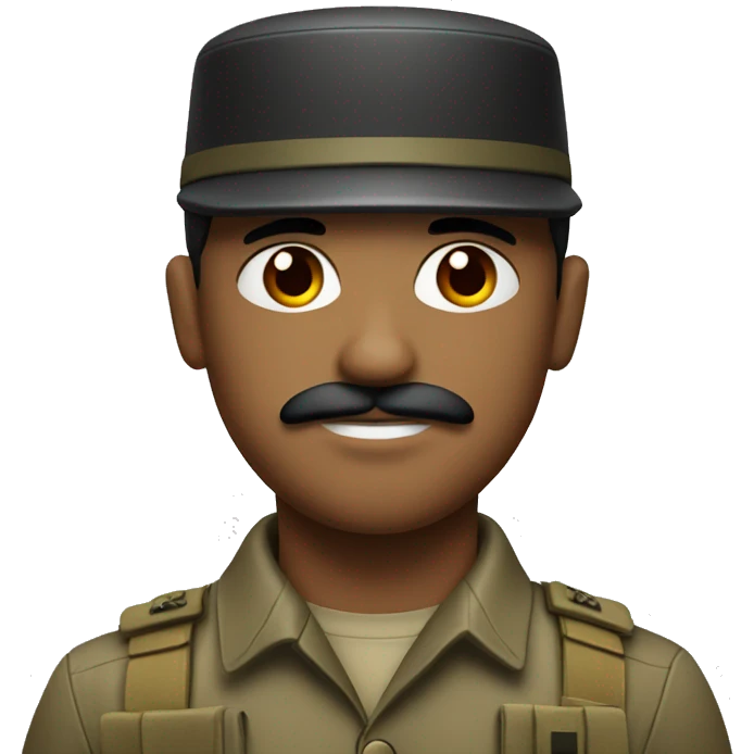 A soldier with a red, white, and black plus sign in the middle and a short mustache emoji