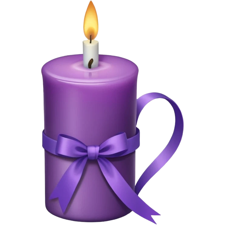 A cup of purple candle with purple ribbon wrapped around the cup. emoji