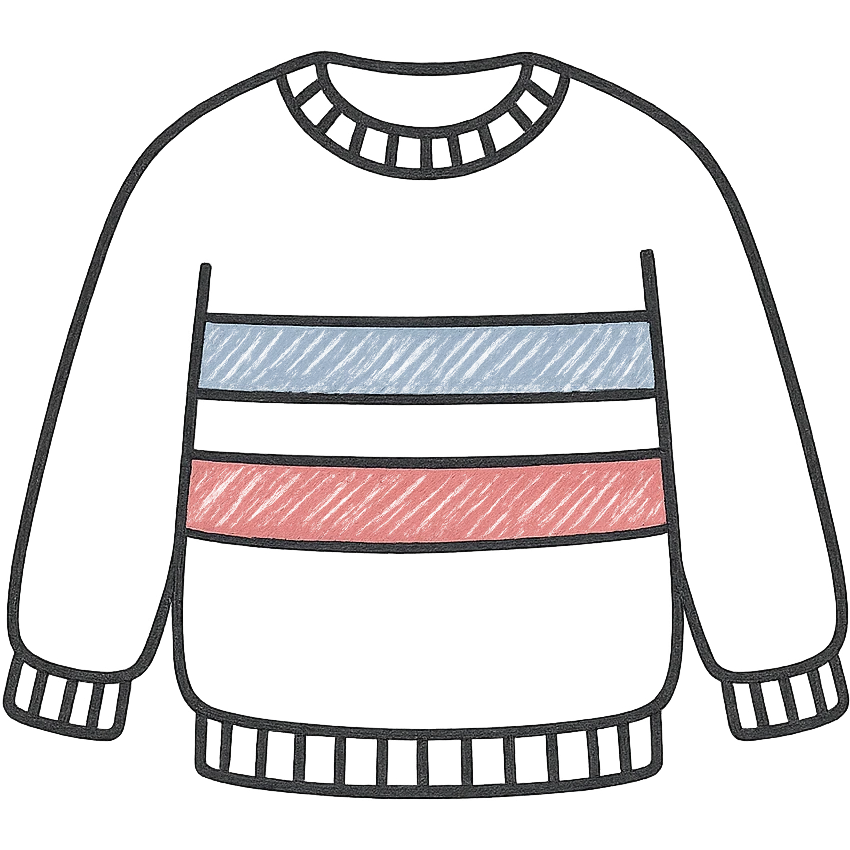 sweater with blue and red horizontal stripes, hand drawn style emoji