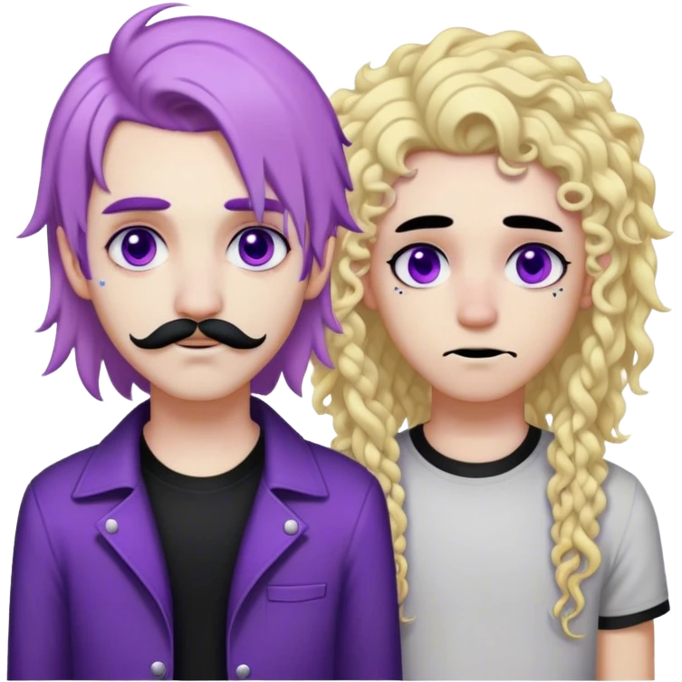 Emo girl with purple mullet and black eyeliner with piercings and man with long straight blonde hair and curly mustache  emoji