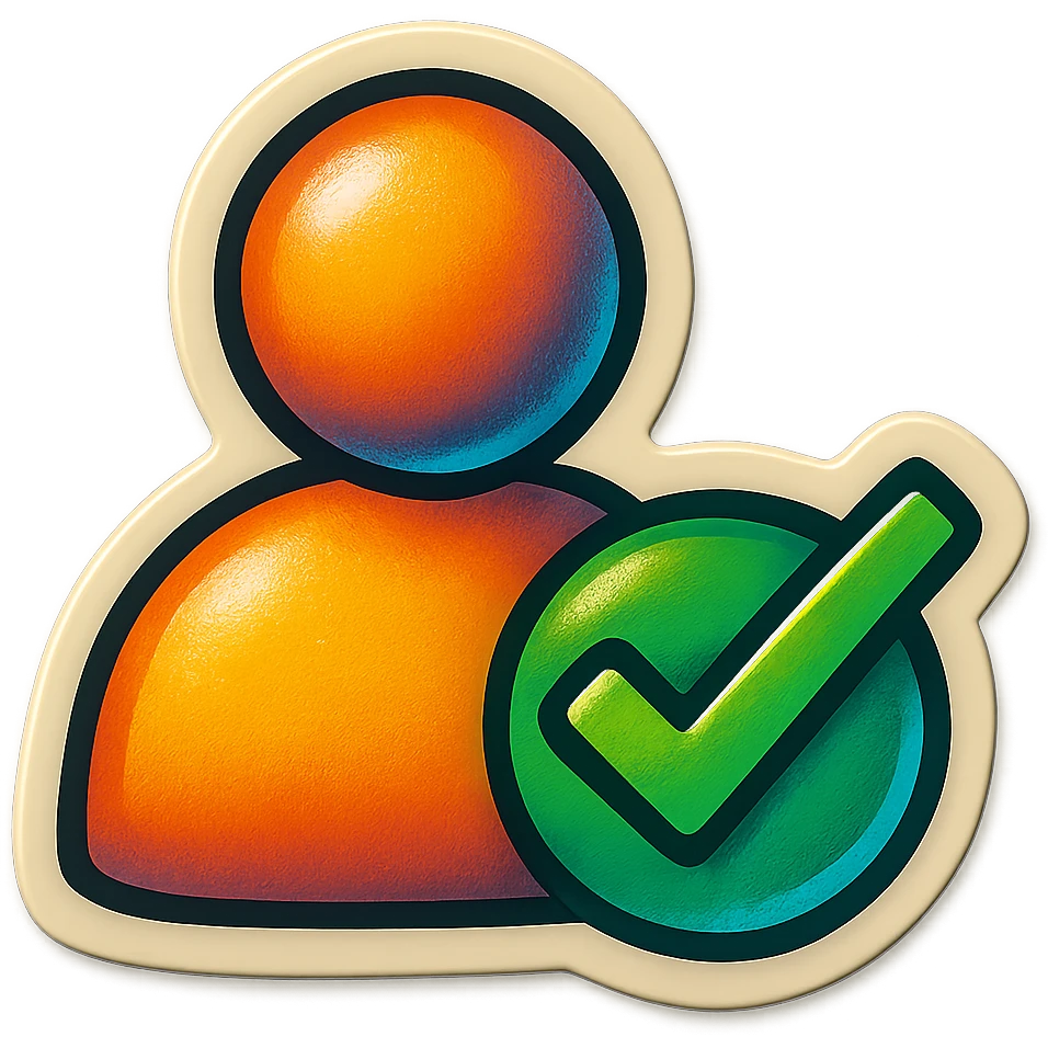 A sticker of a user profile icon with a big green checkmark emoji