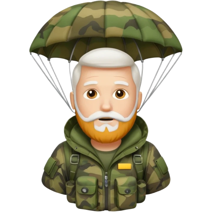 White guy with white beard in camouflage and a parachute  emoji