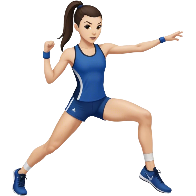 Melanie chisholm with a dark brown high ponytail wearing athletic attire doing a kick emoji