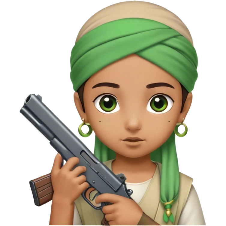 Arab child with a gun and a green headband emoji