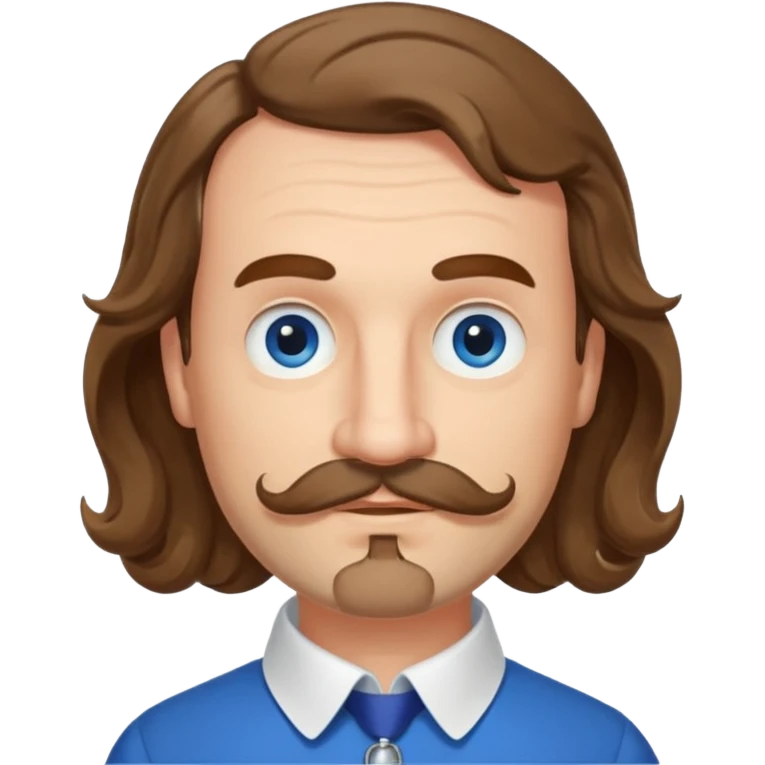 French writer Corneille, brown mi-long wavy hair, baldness on the forehead, moustache, goatee, dressed with a collar,blue eyes, garde à vous  emoji