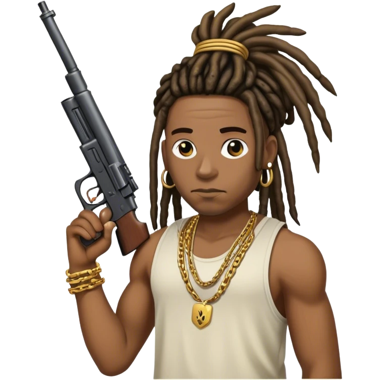 african-american race pig with dreads looking gangster with gun and tank top, with diamond blinging chain emoji