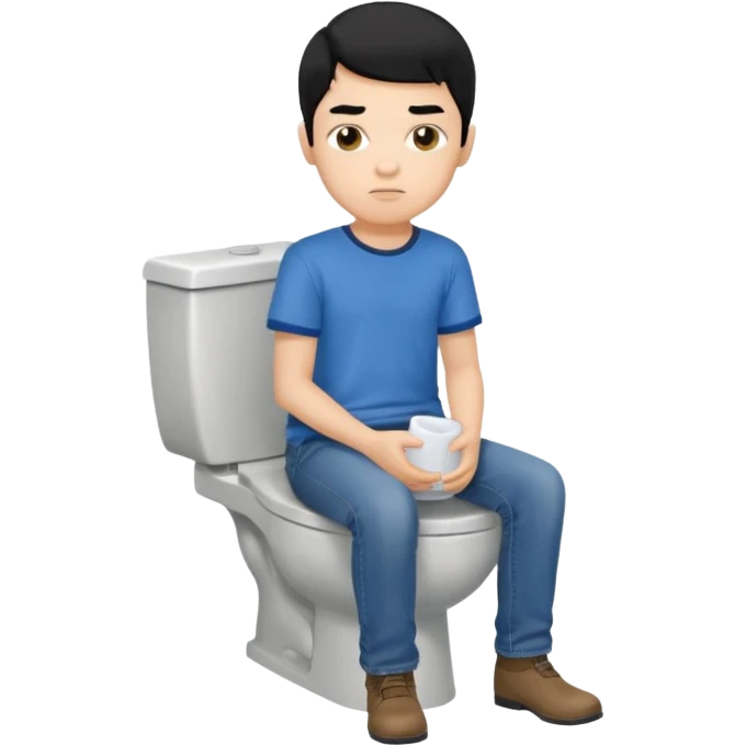 menino tom de pele medio claro com cabelo preto sentado no vaso sanitário quadrado emoji