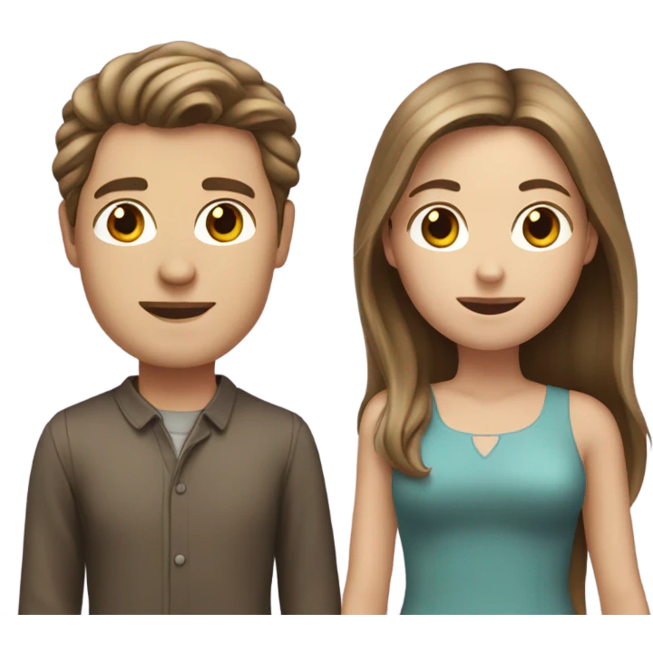 White young couple male has darker hair than female both have brown hair female has brown hair and long emoji