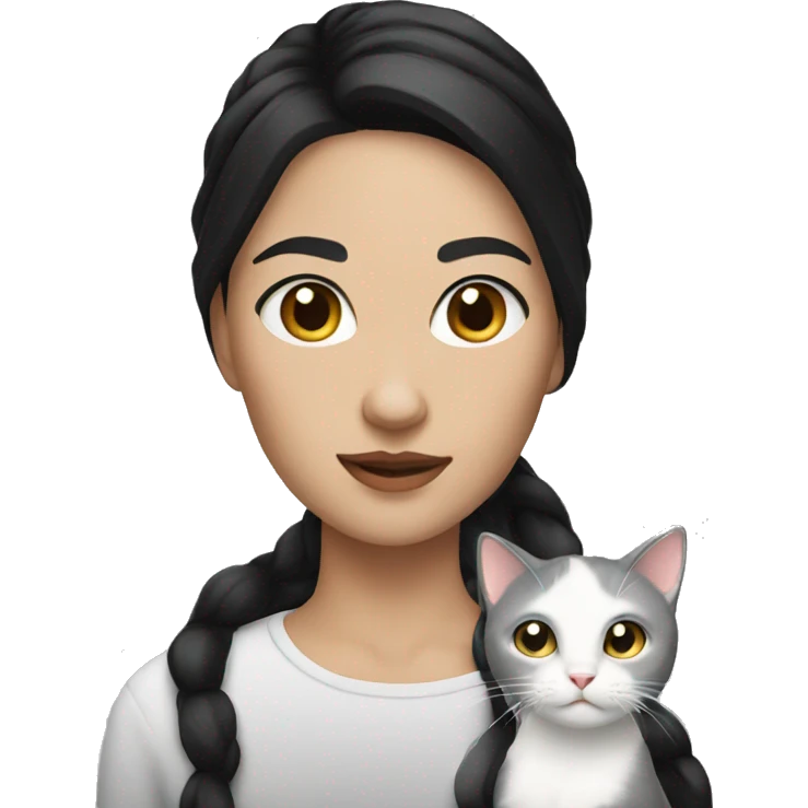 Woman with black hair  white cat  emoji