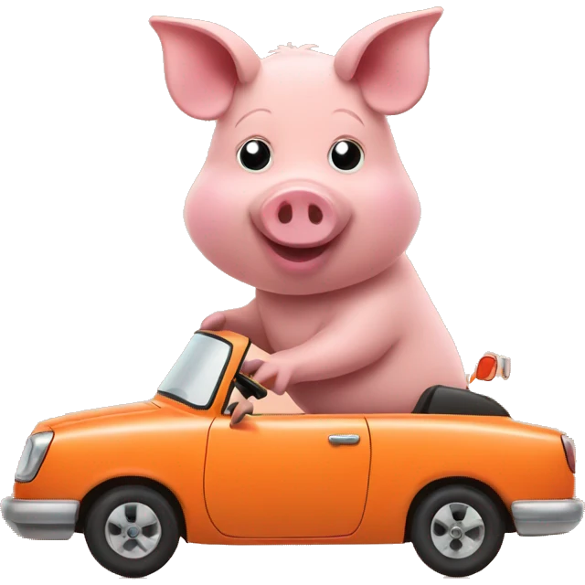 Pig driving orange car emoji
