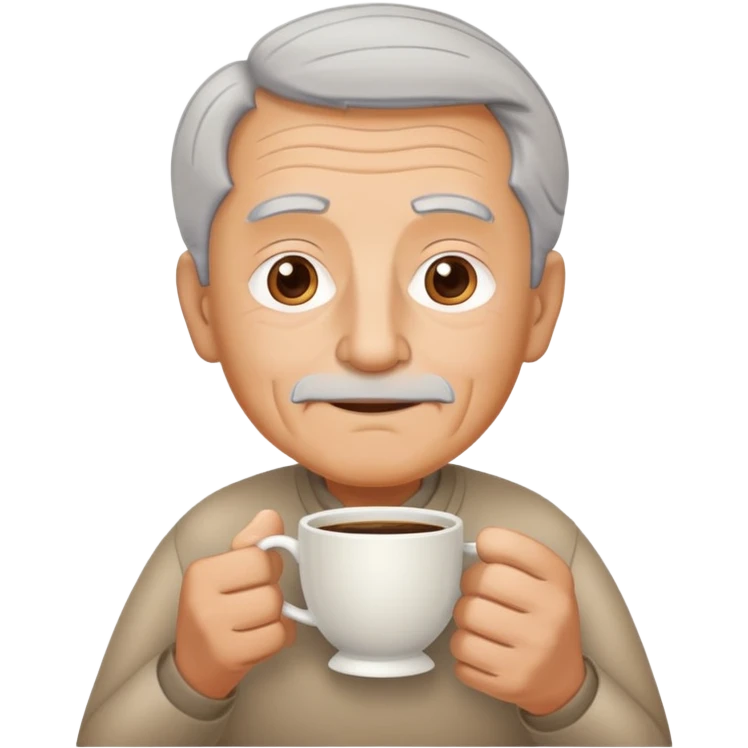 My grandfather who is darker but not black black. He is very tan. He has grey hair and and oval ish face. He is a grandpa so he has some minor wrinkles. Make him hold a Quee cup (small coffee cup ☕️) emoji