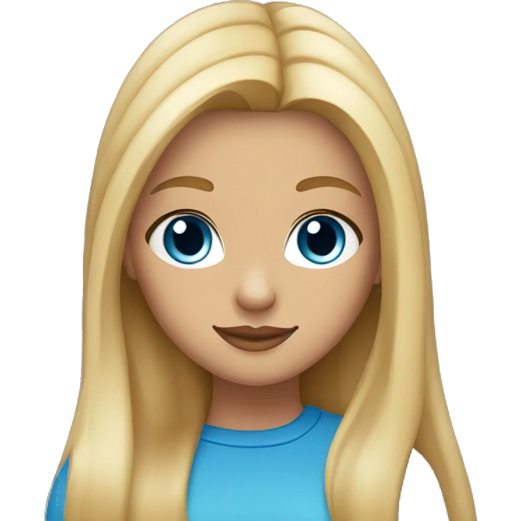 a girl with long, straight blond hair, blue eyes, plump lips, light makeup, dark tanned skin emoji