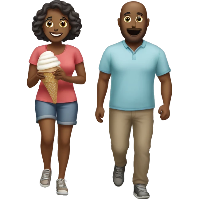 make an emoji that shows a American couple of a woman and a man going for a walk eating ice cream emoji