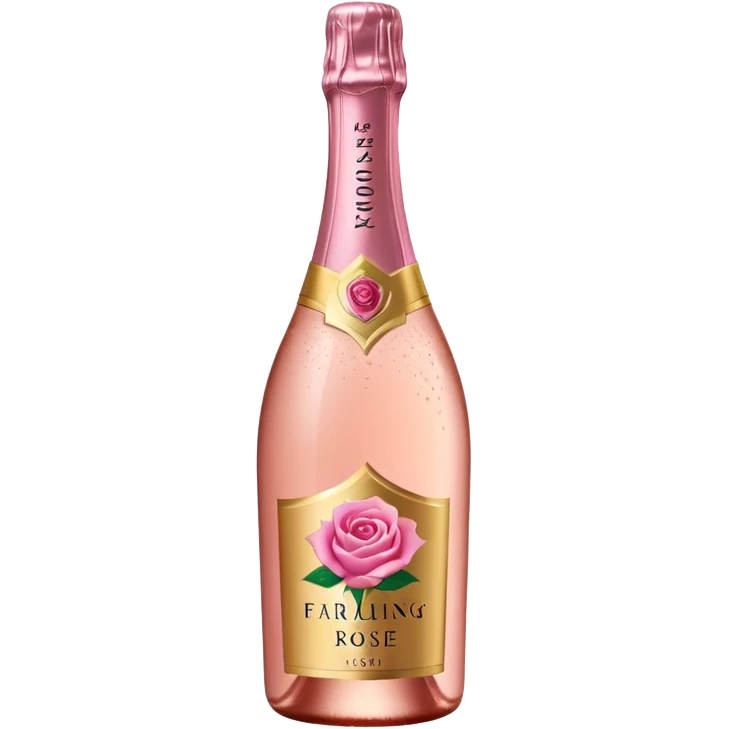 bottle of sparkling rosé with a rose logo on the label, tilted up and to the left, no glass emoji