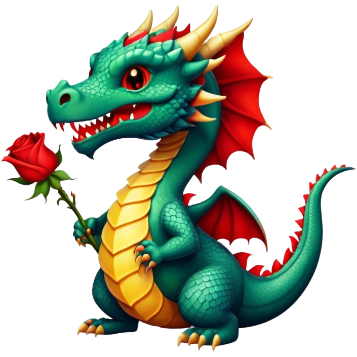 dragon with red rose in its mouth emoji