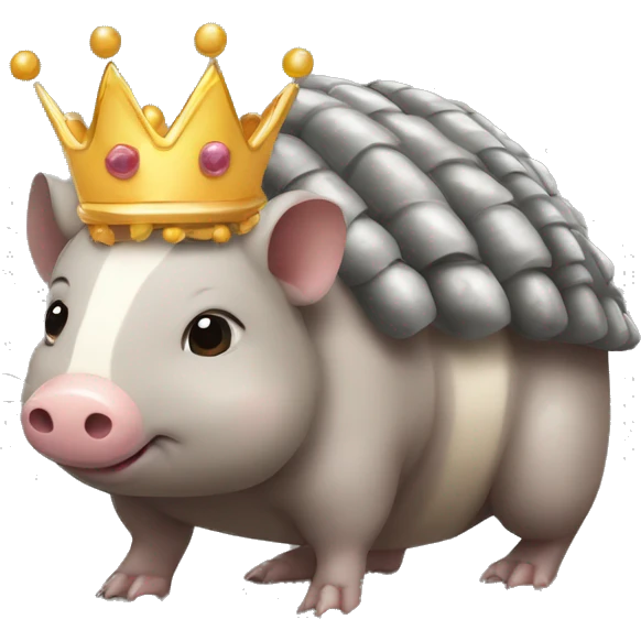 Gray chubby round armadillo pig panda centipede armadillo wearing a crown emoji