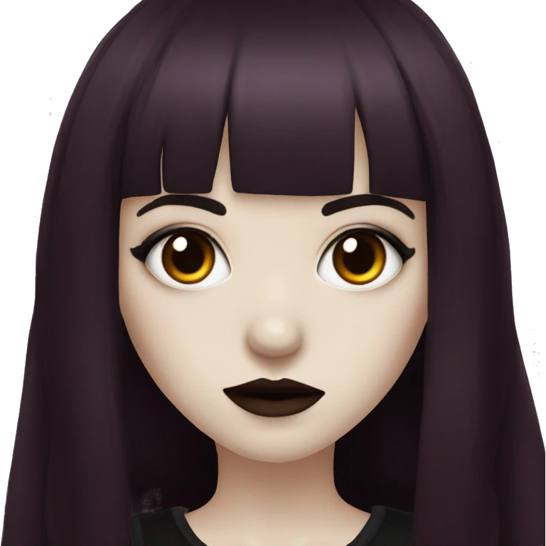 goth girl that has pale white skin and Long Dark Red hair and has dark red fringe bangs emoji