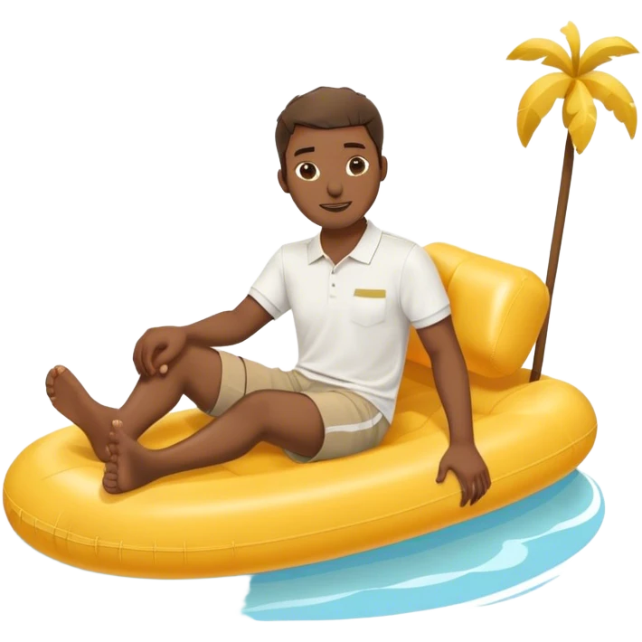 Pool attendant. white polo shirt. khaki shorts. african. sitting on a swimming pool float emoji