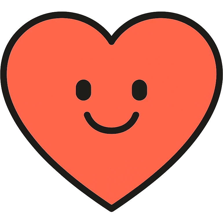 colorful outlined icon of a heart with a smiling face emoji