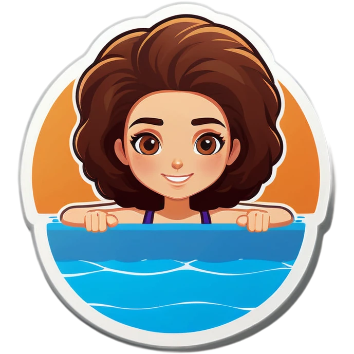 Mujer con pelo castaño un poco corto en la piscina  emoji