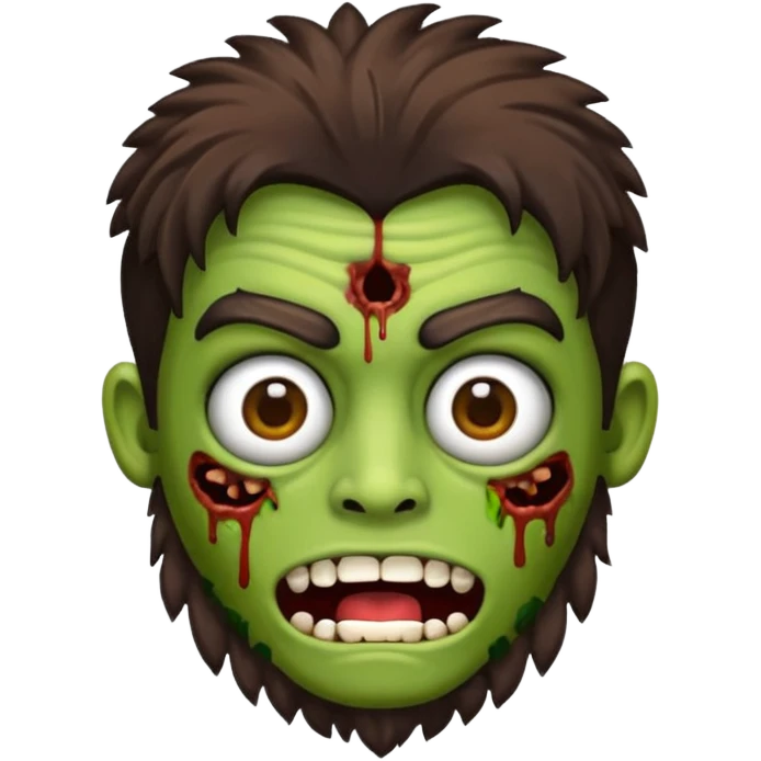 Crie um emoji de zumbi do iphone que tenha o cabelo castanho médio, de cumprimento no peito, que tenha uma franja no tamanho da sobrancelha, com os olhos escuros e que use uma regata preta emoji