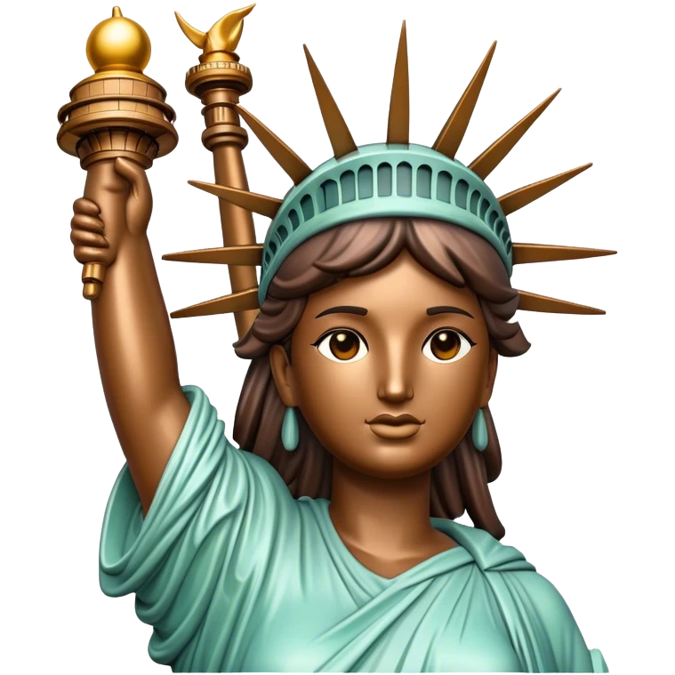 Cinematic Realistic Statue of Liberty Landmark Emoji, depicted with the iconic, majestic statue set against a clear sky rendered with detailed textures and dramatic, symbolic lighting. emoji