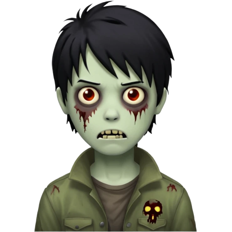 Boy, zombie, black hair, medium long, emo, shaggy, dark, spooky, creepy expression emoji