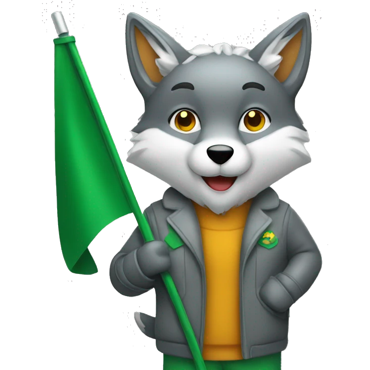 silver fox holding a green flag emoji