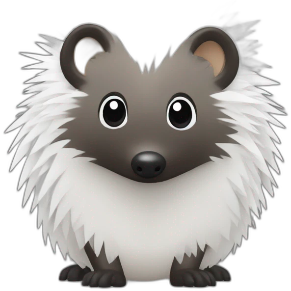 Hedgehog black and white quills one black ear one white ear full body emoji