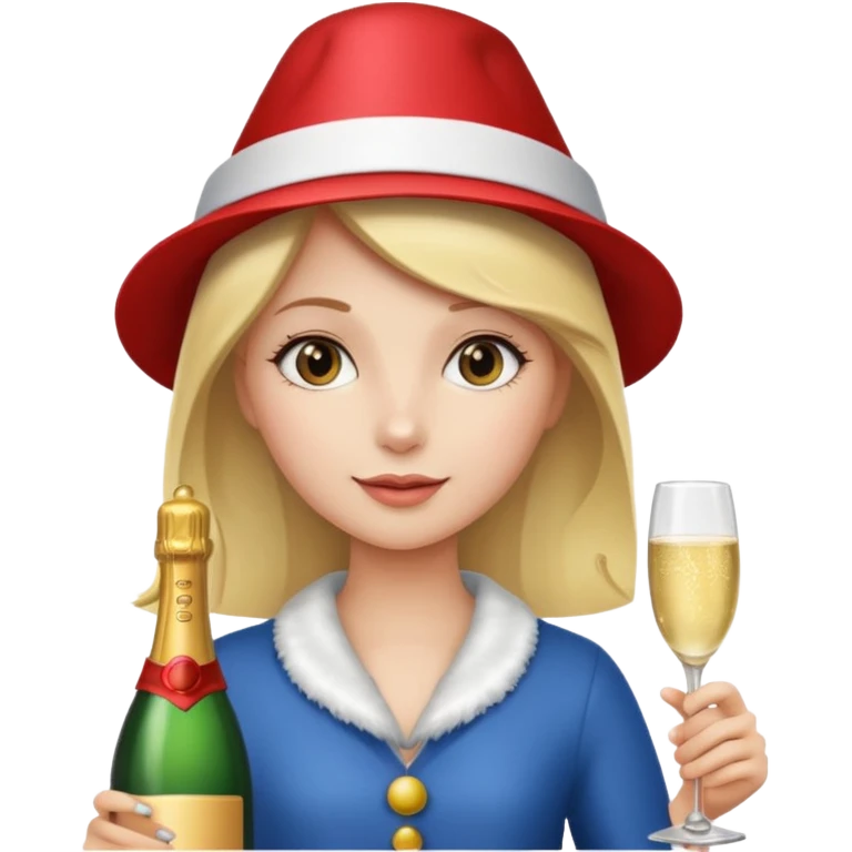 girl holdin only Champagne bottle with party cap. emoji