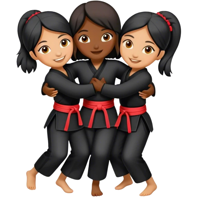 Three Indonesian Pencak silat girls hugging  emoji