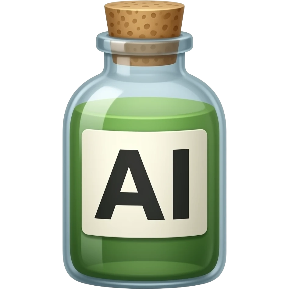 una botella de veneno con las letras AI en la etiqueta emoji