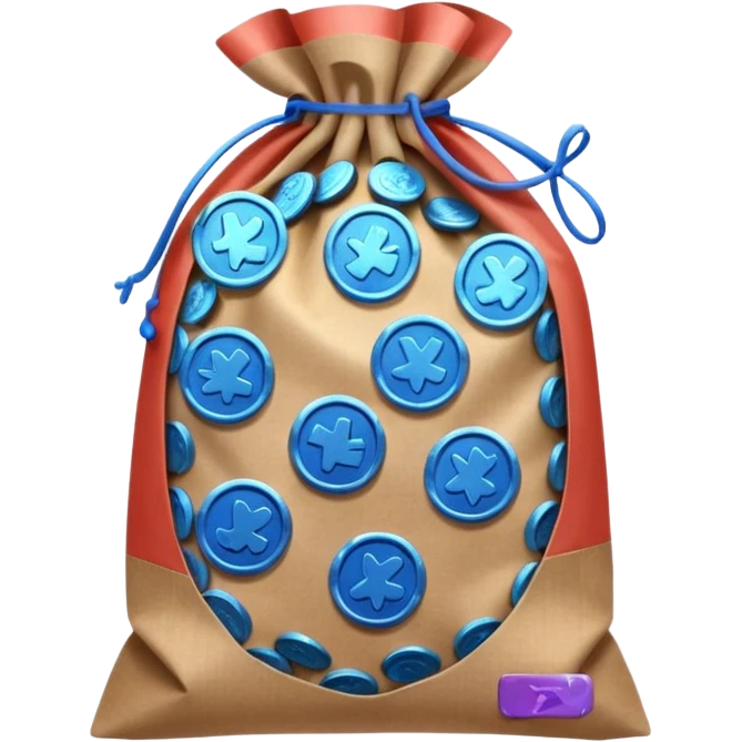 blue coins inside a brown bag  emoji