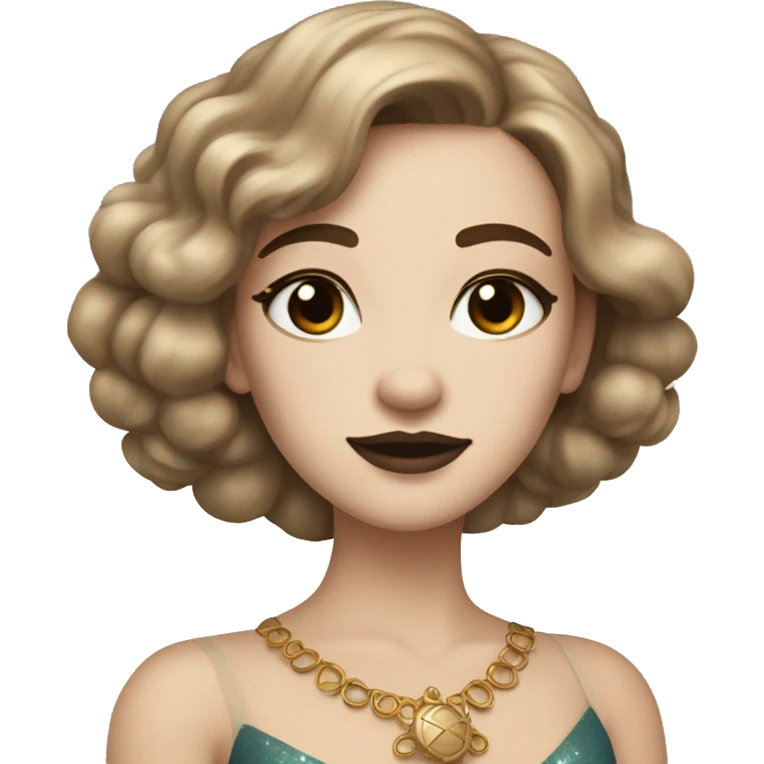Create the zodiac sign leo as a pale brunette girl with elaborate makeup and dress that matches the zodiac sign  emoji