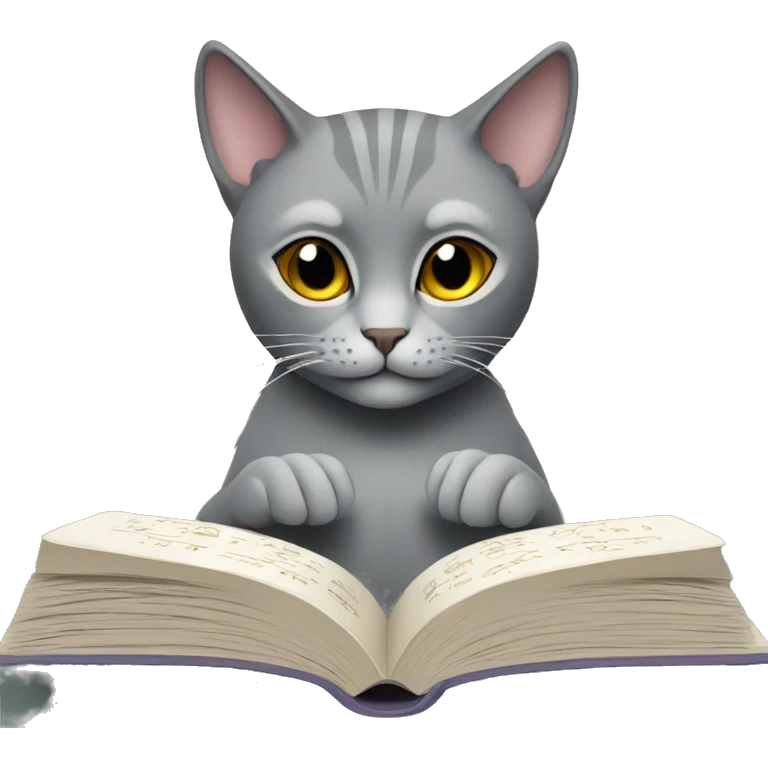 gray cat reading a book on numerology emoji