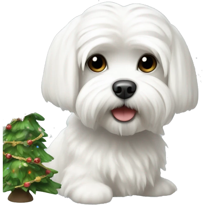  white maltese dog and Christmas tree emoji