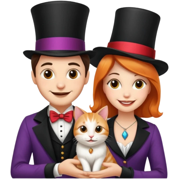 magician couple and their pet cat emoji