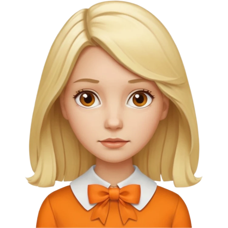 longer blond hair not smiling woman with orange blouse bow collar emoji