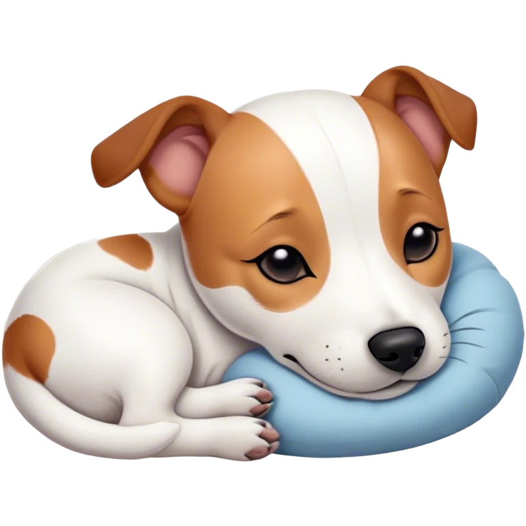 Meme-Worthy Cute Sleeping Jack Russell Terrier Portrait Emoji, Head and body resting peacefully with a contented smile, showcasing a compact, alert yet relaxed form with eyes gently closed in serene slumber, Simplified yet adorably endearing features, highly detailed, glowing with a soft, drowsy canine light, high shine, relaxed and utterly lovable, stylized with an air of playful laziness, soft glowing outline, capturing the essence of a sleeping Jack Russell Terrier that feels destined to become the next viral icon of adorable rest! emoji