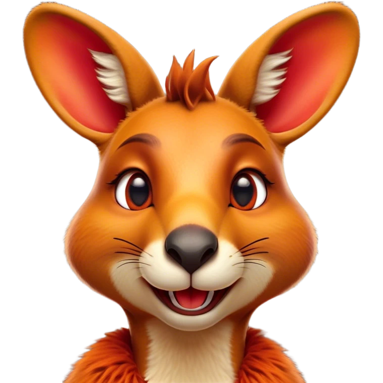 Cinematic Comical Kangaroo Portrait Emoji, Head tilted dramatically with an exaggeratedly amused expression, featuring a striking red-orange fur with a playful glint in its wide, expressive amber eyes, Simplified yet hilariously expressive features, highly detailed, glowing with a slightly sassy glow, high shine, dramatic yet playful, stylized with an air of cheeky outback mischief, bright and endearing, soft glowing outline, capturing the essence of a spirited and over‐the‐top kangaroo, so meme‐worthy it feels like it could bounce its way into internet fame instantly! emoji