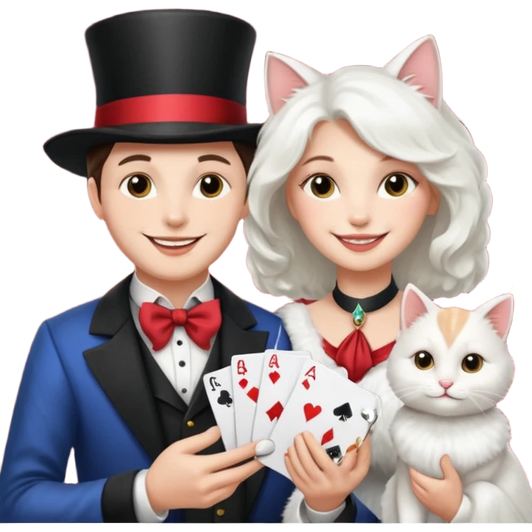 magician couple and their pet cat emoji