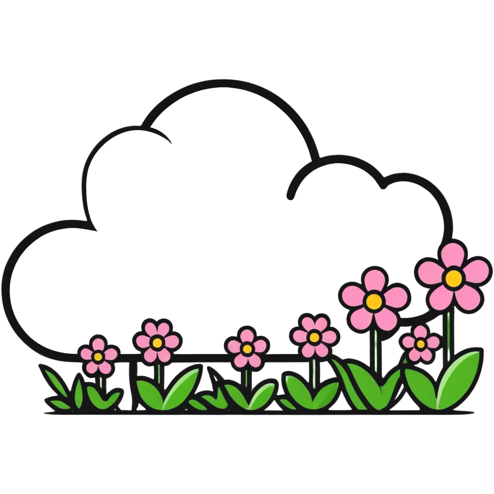 A cute cloud shape formed by pink and white flowers emoji