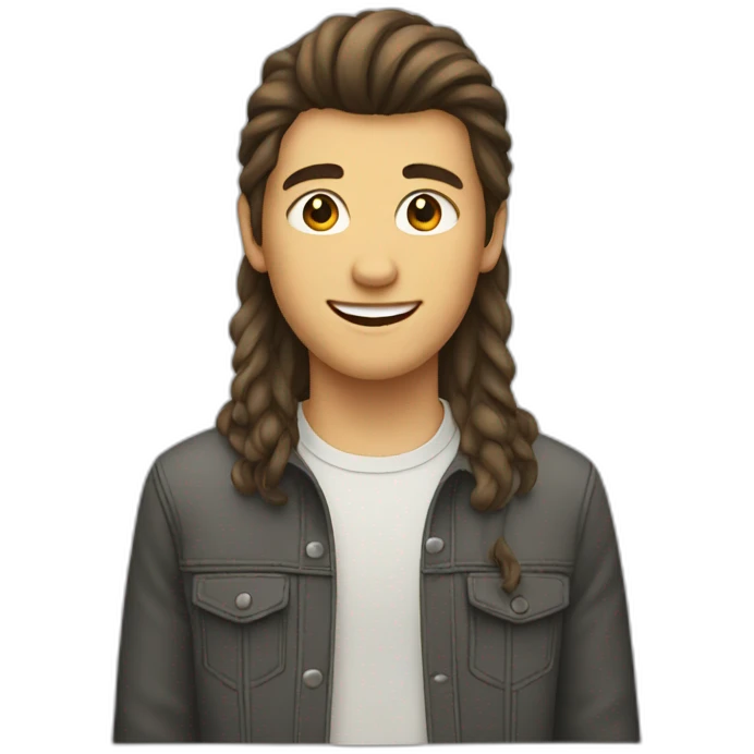 a teenager with mullet with brown hair smiling emoji