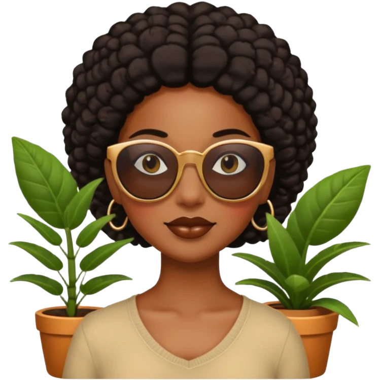 Black woman with sunglasses and plants  emoji