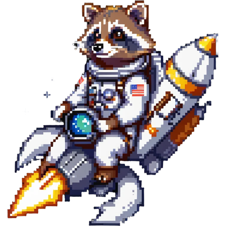 raccoon astronaut riding a rocket emoji