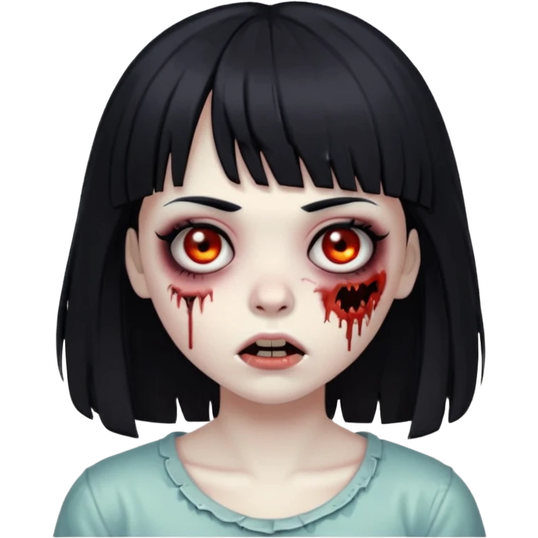 Make a zombie girl with black eyes and black hair with bangs emoji