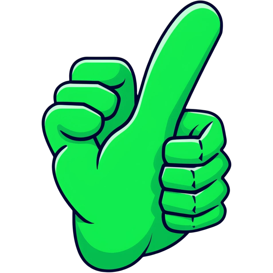 Geometric Maya style thumbs up - message received, strictly white and deep dark green only, angular sharp lines emoji