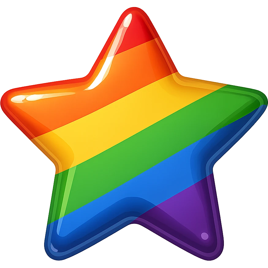 gay pride emoji, rainbow star, glossy and bright, no background emoji