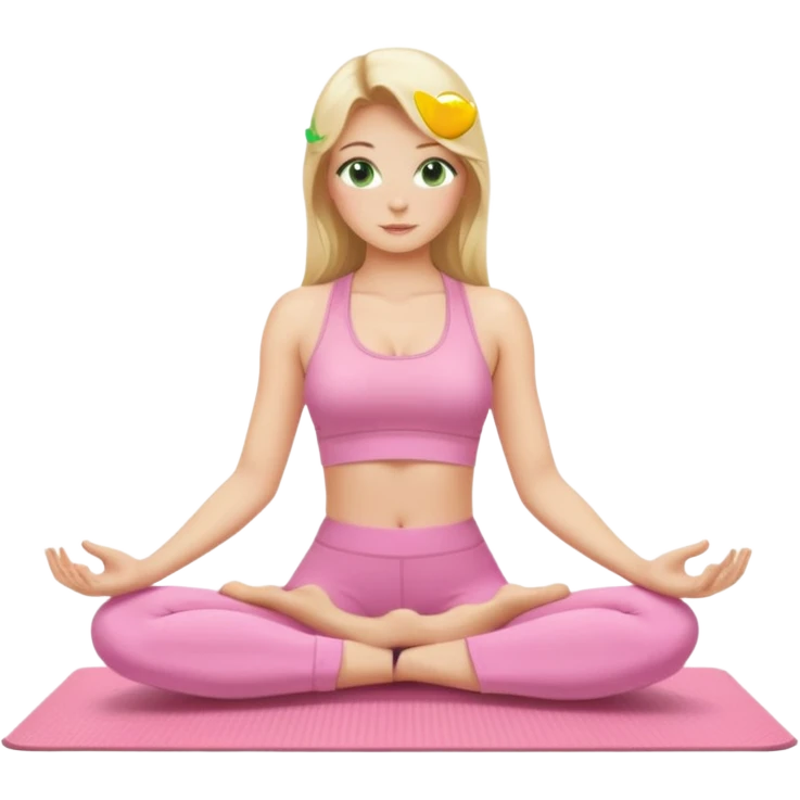 blonde long hair and green eyes yoga beautiful girl in light pink pink pink clothes sitting on a yoga mat emoji